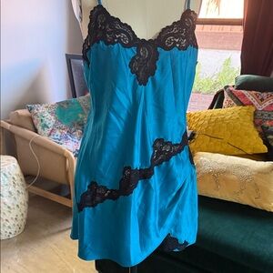 Victoria's Secret Teal and Black Lace Chemise